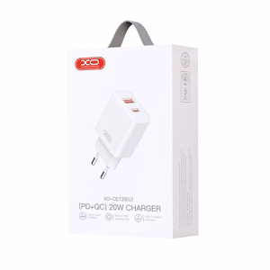 XO seinalaadija CE12 PD QC 3.0 20W 1x USB 1x USB-C valge