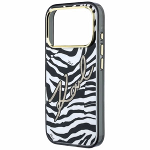 Karl Lagerfeld IML Signature Zebra Glitter MagSafe ümbris mudelile iPhone 17 Pro / 18 Pro – kuldne