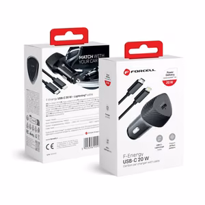 FORCELL F-ENERGY Carbon CC50-1C car laadija Type C + kaabel Type C to Lightning PD 3A 20W must