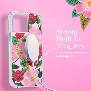 Rifle Paper Co. Rose Garden MagSafe ümbris kuldfooliumdetailidega iPhone 14 ja iPhone 13 mudelitele