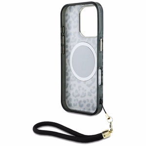 Guess HC IML Leopard Triangle Cord Strap MagSafe Ümbris jaoks iPhone 16 Pro - must
