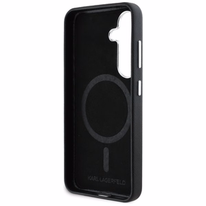 Karl Lagerfeld Saffiano Full Wrapped Elongated Metal Logo MagSafe Ümbris jaoks Samsung Galaxy S25 - must