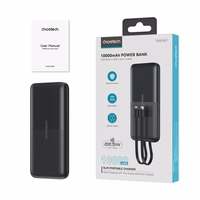 Powerbank Choetech B654 10000mAh 22.5W USB-A / USB-C / micro USB sisseehitatud USB-C / Lightning kaabliga - must