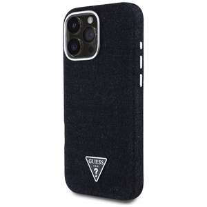 Guess Denim Triangle Logo MagSafe ümbris jaoks iPhone 16 Pro - must