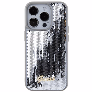 Guess Sequin Script Metal чехол для iPhone 15 Pro Max - серебряный