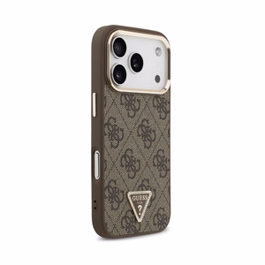 Case Guess PU Leather 4G Strass Triangle Logo Gold Frame MagSafe Apple iPhone 18 Pro brown