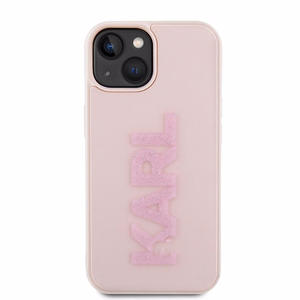Karl Lagerfeld 3D Rubber Glitter Logo ümbris jaoks iPhone 15 Plus - roosa