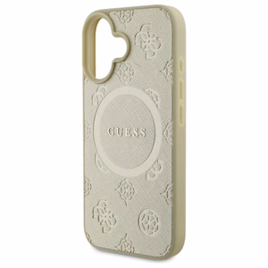 Guess Saffiano Peony Classic Logo MagSafe ümbris jaoks iPhone 16 - kuldne