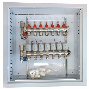 Heating Manifold 7 Loops koos Thermal Actuators NC AC230V ja Flow Meters