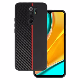 Tel Protect CARBON Ümbris jaoks Xiaomi Redmi 9 Must with punane stripe