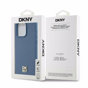 DKNY Leather Monogram Pattern Metal Logo MagSafe Ümbris jaoks iPhone 15 Pro Max - Sinine