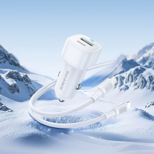 Borofone autolaadija BZ34B Cloud - USB + Type C - QC 3.0 PD 38W koos Type C - Lightning kaabliga valge