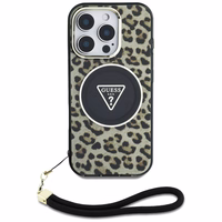 Guess HC IML Leopard Triangle Cord Strap MagSafe Ümbris jaoks iPhone 16 Pro - Brown