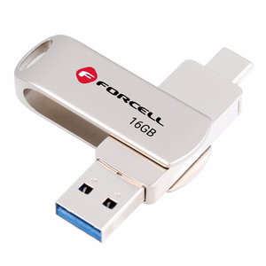 Pendrive 16GB USB 3.2 Gen 1 (USB A / USB C) Forcell F-Data Metal Duo hõbedane