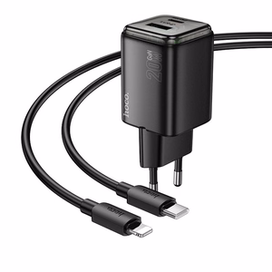 Зарядное устройство для телефона Hoco USB A + USB C QC3.0 PD 3A 20W + кабель USB C to Lightning N52 чёрное