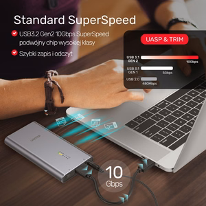 UNITEK S1206A SolidForce USB-C – PCIe/NVMe M.2 SSD, 10 Gbps, kahepesaline korpus kloonimisel