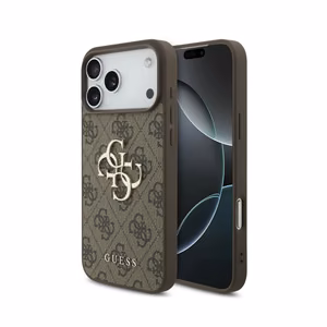 Guess PU 4G Metal Logo ümbris Apple iPhone 18 Pro telefonile, pruun