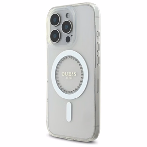 Guess IML Rhinestones MagSafe Ümbris jaoks iPhone 16 Pro - valge
