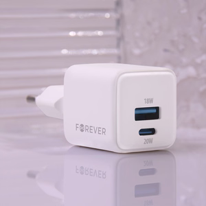 Forever TC-08-20AC GaN PD QC laadija 1x USB-C 1x USB 20W valge