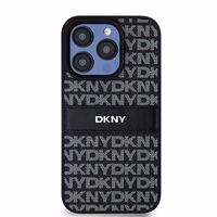 DKNY Leather Mono Stripe & Metal Logo ümbris jaoks iPhone 15 Pro - must