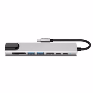 Tech-Protect HB09 USB jaotur 8in1 TYPE-C + USB-A 3.0 + USB-C 3.0 + HDMI 4K 60HZ + SD/TF + PD100W + RJ45 1000 MB/S - hall