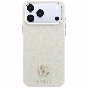 Guess Grained Round Strass Logo MagSafe ümbris iPhone 18 Pro Max / 17 Pro Max – beež