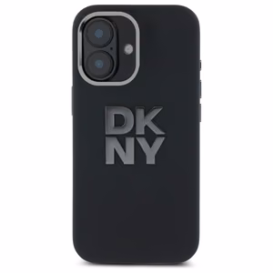 DKNY Liquid Silicone Metal Logo iPhone 16 Ümbris - Must