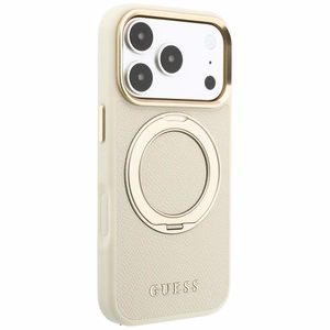 Guess Ring Stand 360 Grained Classic Logo MagSafe ümbris iPhone 18 Pro Max / 17 Pro Max – beež