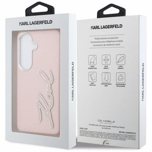 Karl Lagerfeld Grained Signature Metal Resin Logo ümbris Samsung Galaxy S26 roosa