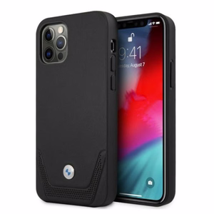 BMW nahast perforeeritud ümbris iPhone 12 / iPhone 12 Pro jaoks - must
