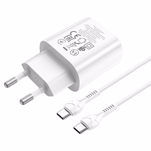 Laadija Hoco N22 25W USB-C + USB-C to USB-C kaabel 1.0m valge