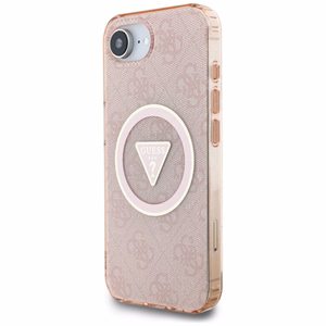 Оригинальный чехол GUESS IML Metal Glitter 4G Circle Triangle MagSafe для iPhone 17e/16e розовый