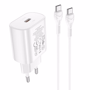 Laadija Hoco N22 25W USB-C + USB-C to USB-C kaabel 1.0m valge