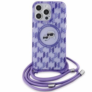 Karl Lagerfeld IML Crossbody Monogram Karl & Choupette Head MagSafe чехол для iPhone 15 Pro Max - фиолетовый