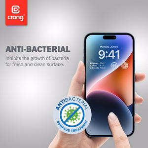 Crong Anti-Bacterial 3D Armor Glass 9H kogu ekraani kattev karastatud kaitseklaas iPhone 14 Pro jaoks koos paigaldusraamiga