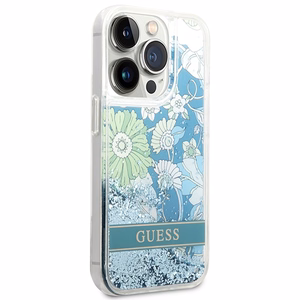 Guess Flower Liquid Glitter ümbris jaoks iPhone 14 Pro Max - roheline