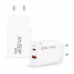 Blavec Сетевое зарядное устройство BC-5 GaN - USB + Type C - PD QC 45W 3A (TCBC5G-UCW453A) белое