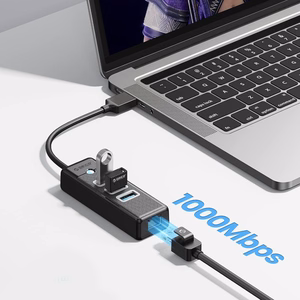 Orico PW3UR25-U3 USB Hub 4-Port 3x USB-A 3.0 1x RJ45 2.5G Ethernet 0.15m - Black