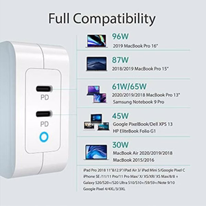 Laadija CHOETECH GaN 2xUSB Type-C: 100W, PD