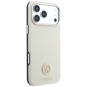 Guess Grained Round Strass Logo MagSafe ümbris iPhone 18 Pro Max / 17 Pro Max – beež