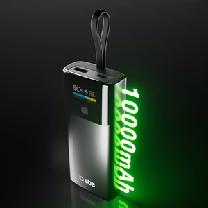SBS 10000mAh PD 20W Powerbank with LCD Display and Built-in USB-C Cable - Gray