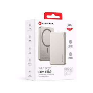 Forcell F-Energy Slim F5K9 akupank, MagSafe'iga ühilduv, 5000 mAh, 15 W, QC 4.0, PD 3.0, Cloud Dancer