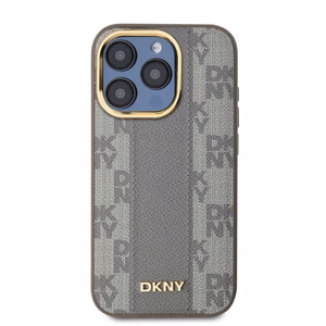 DKNY Leather Checkered Mono Pattern MagSafe iPhone 15 Pro Ümbris - Beige