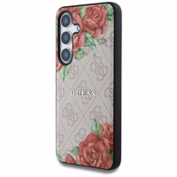 Guess Leather 4G Flowers Print Metal Classic Logo MagSafe Ümbris jaoks Samsung Galaxy S25 - roosa