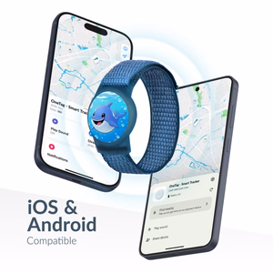 Beeep OneTag otsinguseade laste Velcro-kinnitusega käepaelaga, Dolphin, Apple Find My / Android