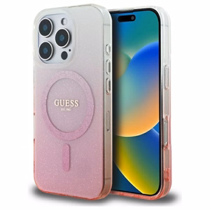 Guess IML Glitter Gradient MagSafe Ümbris jaoks iPhone 16 Pro - roosa