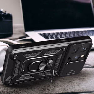 iPhone 15 Pro Max Hybrid Armor Camshield Чехол с подставкой и защитой камеры - розовый
