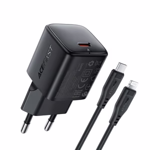 Acefast A118 30W GaN USB-C сетевое зарядное устройство с кабелем 1.2m USB-C на Lightning - черный