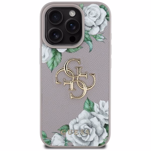 Guess Grained Roses Big 4G Logo iPhone 16 Pro Ümbris - Lilla