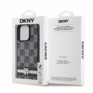 DKNY Leather Checkered Mono Pattern & Printed Stripes iPhone 15 Pro Ümbris - Must